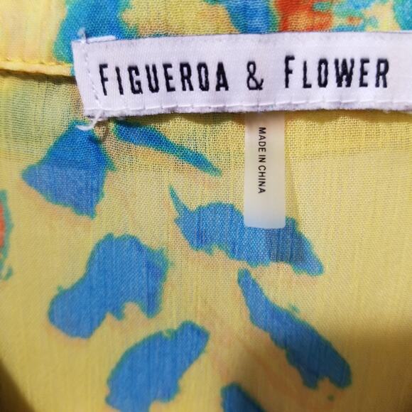 Figueroa & Flower Shirt Womens Large Multicolor Floral Sheer Tunic Roll Tab - Picture 4 of 9